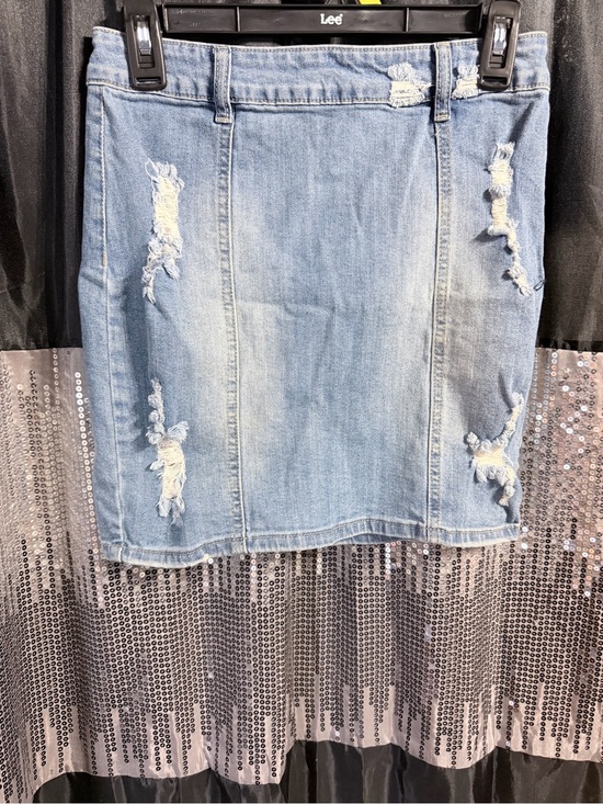 None Dresses & Skirts - Light Wash Distressed Denim Skirt - Light Blue